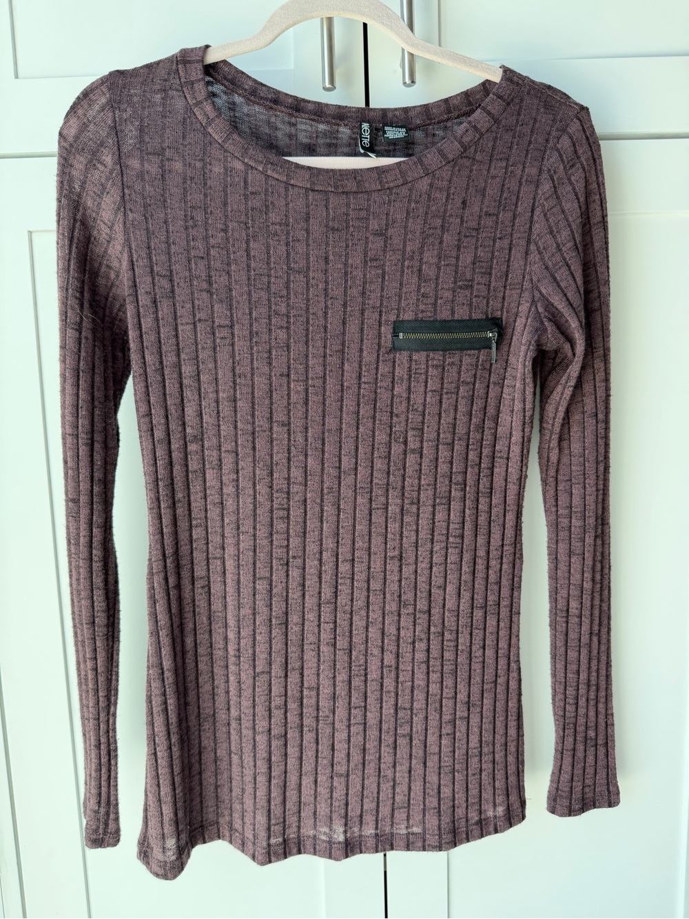 Valette Ribbed Knit Long Sleeve Top Heathered Plum/Mauve Size L